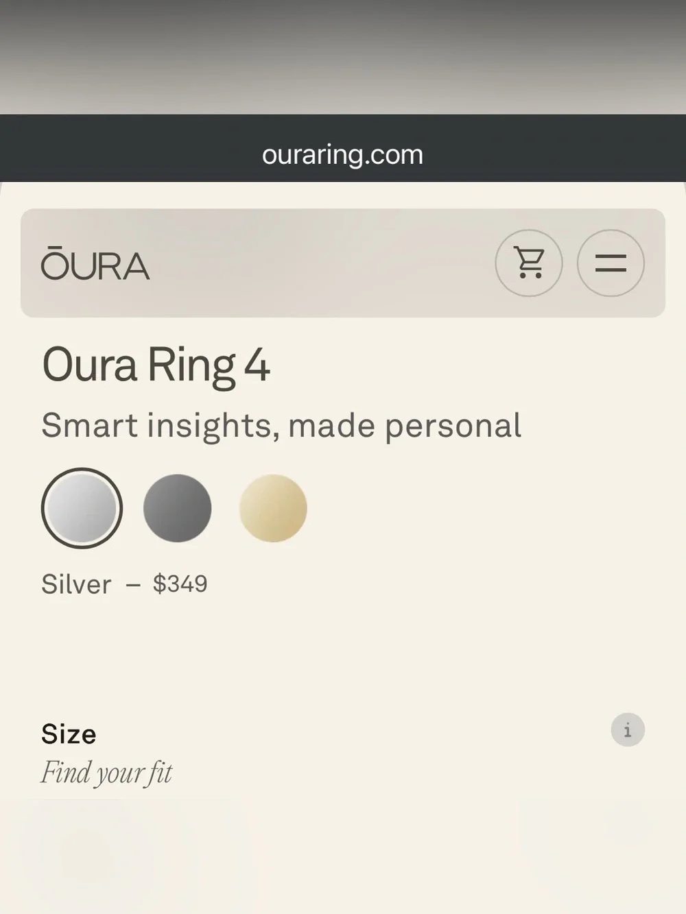 Oura Ring 4 Smart Ring in Silver Tone, Size 10, Factory Sealed